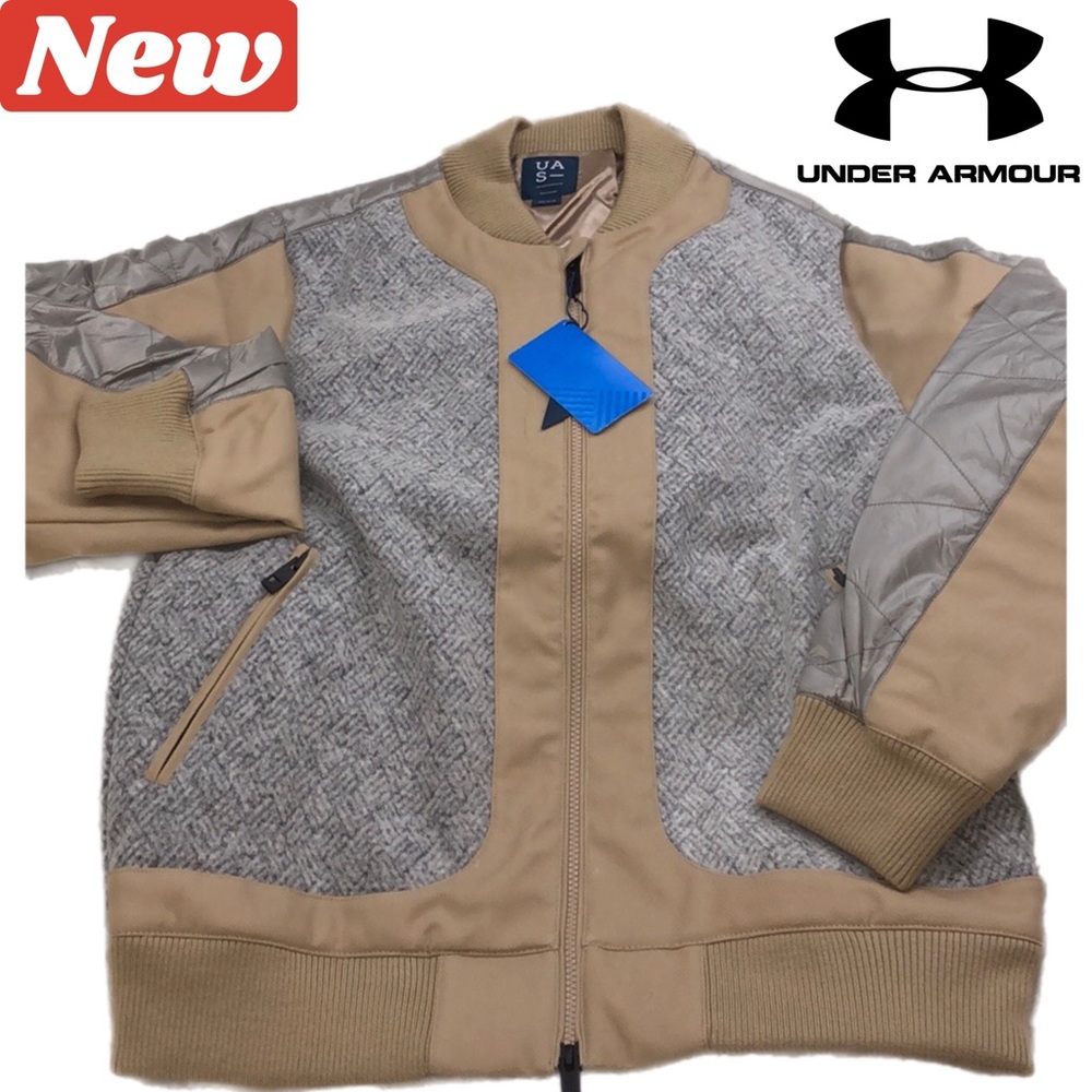 RARE 🆕 Under Armour Wool 🐑 Bomber Jacket tan size medium